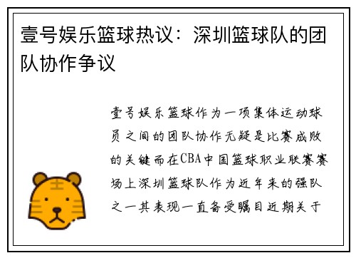 壹号娱乐篮球热议：深圳篮球队的团队协作争议